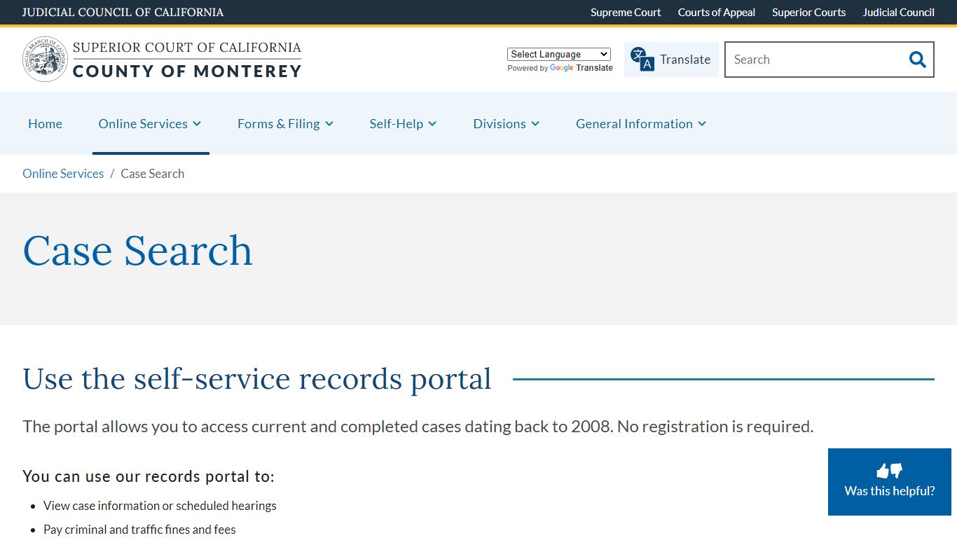 Case Search | Monterey - California