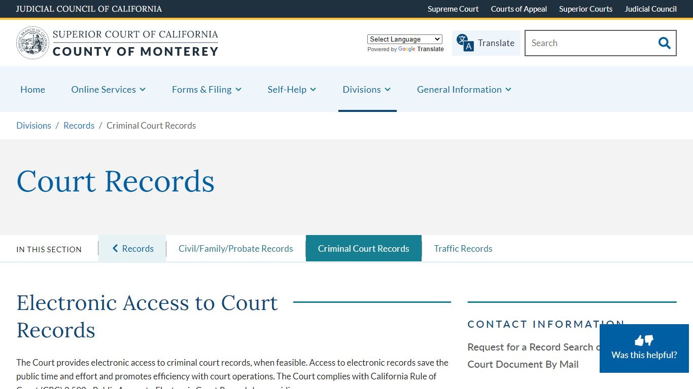 Criminal Court Records | Monterey - California